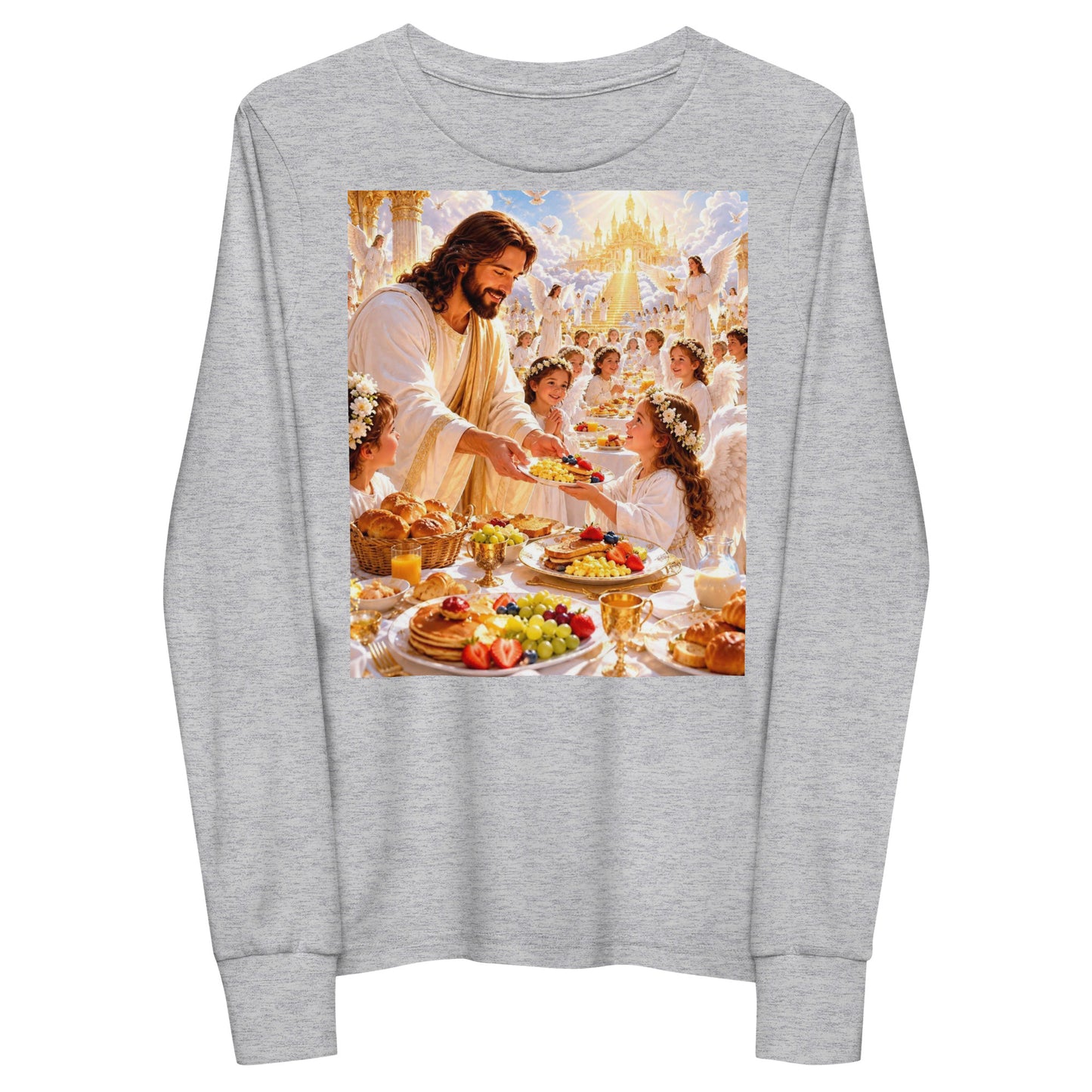T-shirt a manica lunga per ragazzi CORPORATION-86 in tessuto atletico heather, vista frontale.