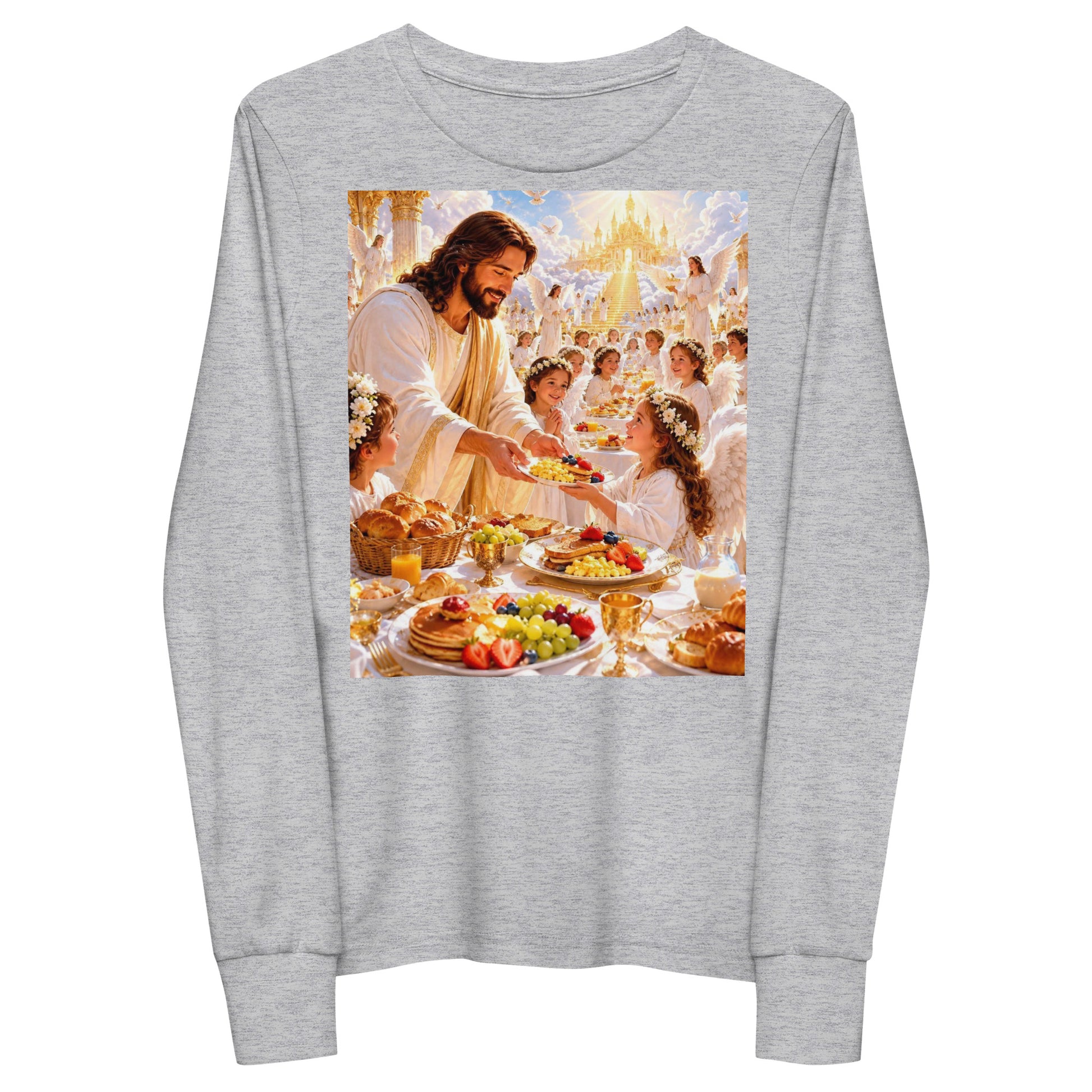T-shirt a manica lunga per ragazzi CORPORATION-86 in tessuto atletico heather, vista frontale.