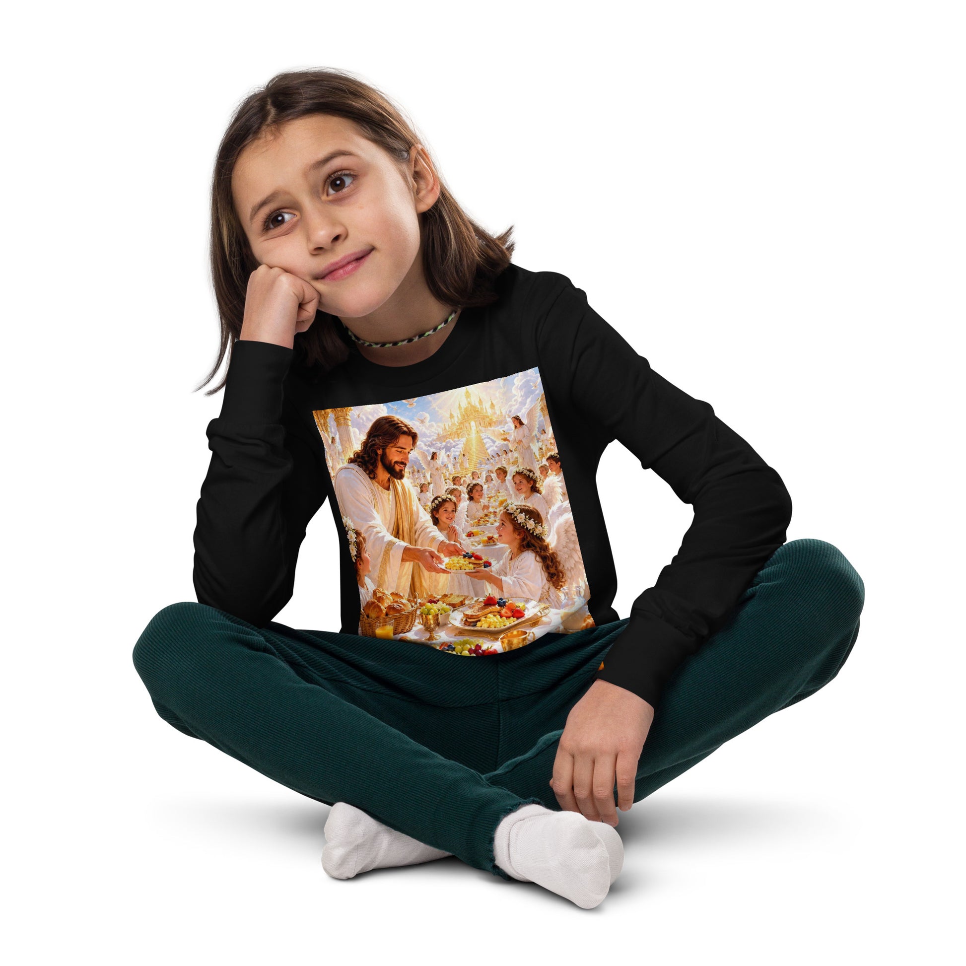 T-shirt a maniche lunghe per ragazzo CORPORATION-86, colore nero, vista frontale con design semplice.