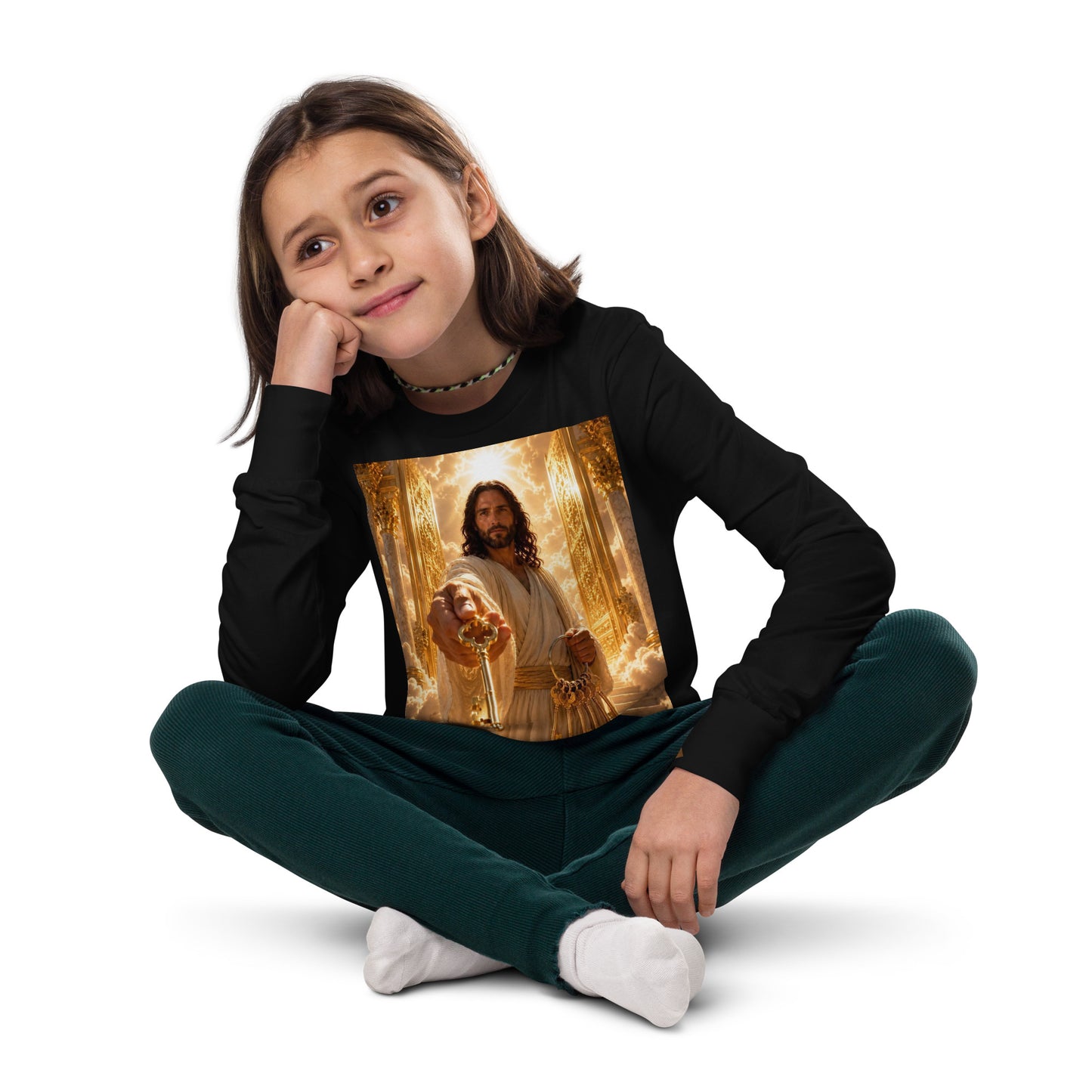 T-shirt a maniche lunghe per ragazzi CORPORATION-86, colore nero, vista frontale, tessuto morbido e comodo.