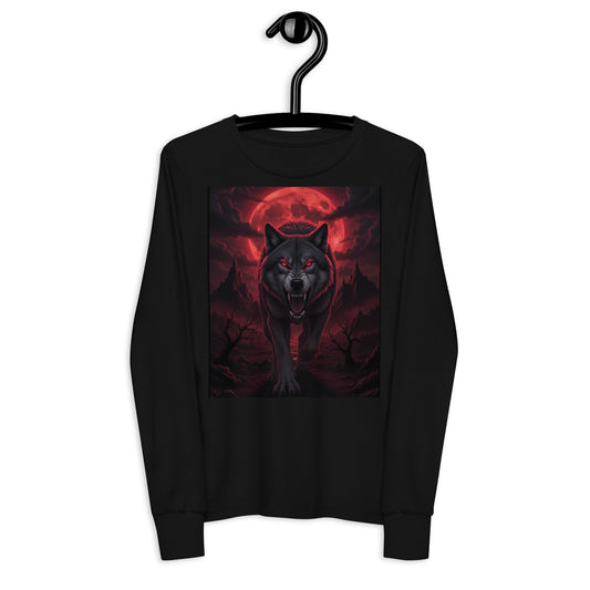 Maglietta a maniche lunghe per ragazzi CORPORATION-86 di colore nero, vista frontale. T-shirt casual per giovani.
