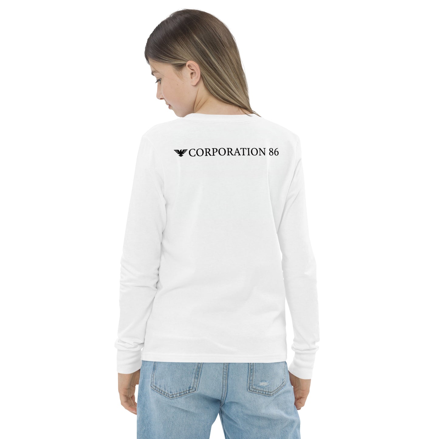 T-shirt a maniche lunghe per ragazzi di CORPORATION-86, bianco con dettagli sul retro, abbigliamento casual per bambini e adolescenti