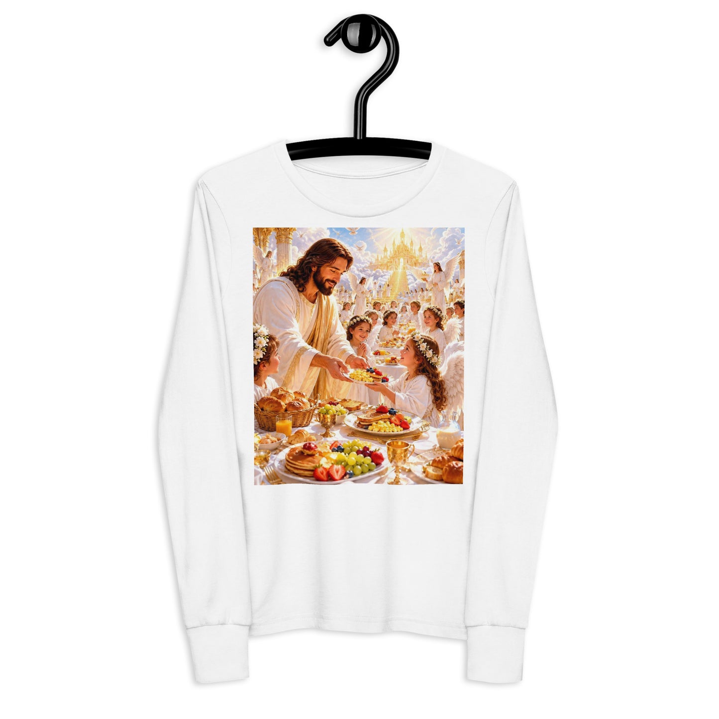 T-shirt a maniche lunghe bianco per ragazzi CORPORATION-86, vista frontale, tessuto morbido e stile casual.