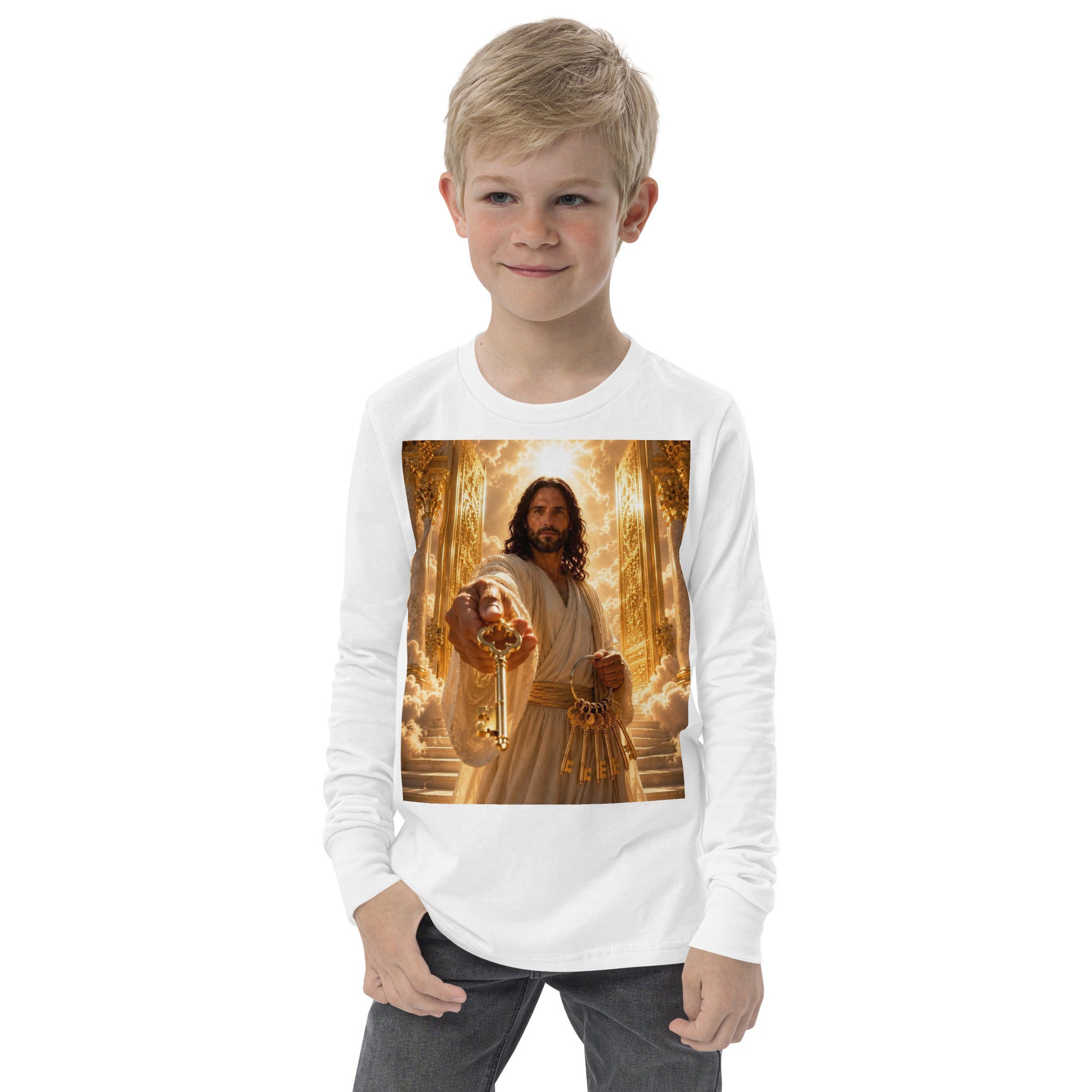 T-shirt a maniche lunghe per ragazzi CORPORATION-86 in bianco, vista frontale, tessuto morbido e comodo.