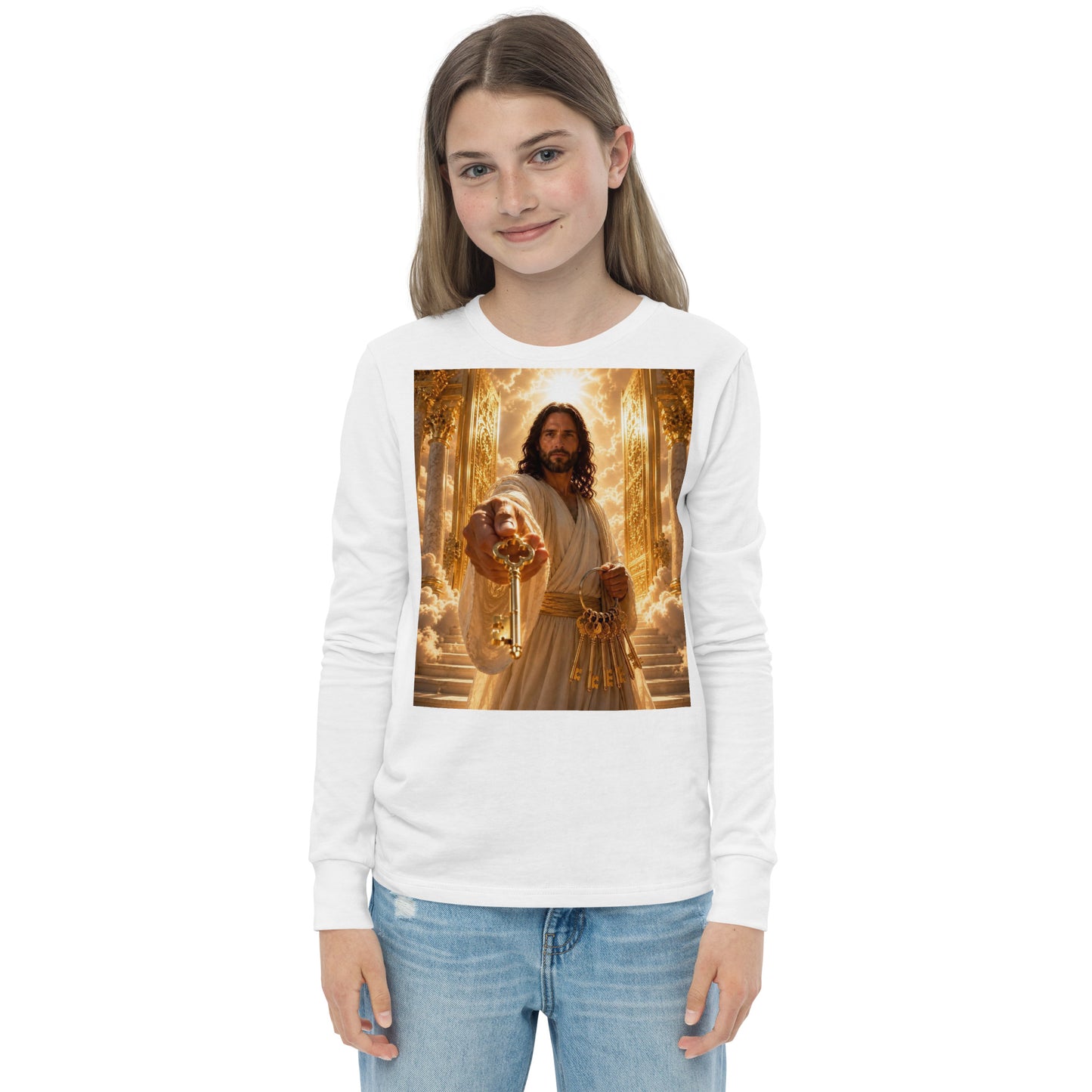 T-shirt a manica lunga bianca per ragazzi CORPORATION-86, vista frontale, tessuto morbido e comodo